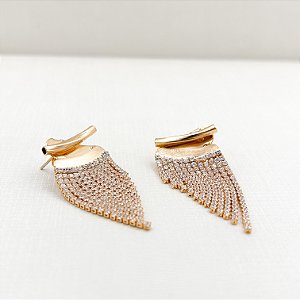 Brincos earcuff de franjas dourado