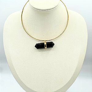 Choker pedra natural turmalina cor ouro