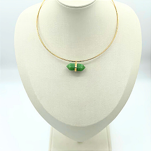 Choker pedra natural verde cor ouro