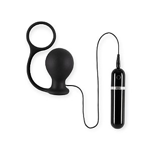 Plug Anal em Silicone com Anel Peniano 10 Modos de Vibração Buttplug Thriller Ass - Nanma