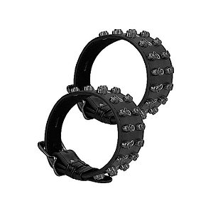 Tornozeleira de couro com metal - Ouch Cuffs With Skulls  Black