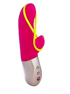Mini Vibrador com Estimulador Ponto G e Elástico Pink Neon Yellow Amorino - Fun Factory