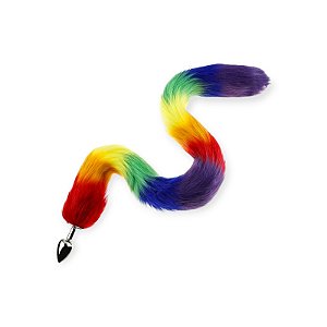 Plug Anal 7cm x 2,8cm  com Rabo de Raposa 80cm Arco-Íris - Lovetoys
