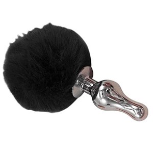 Plug anal de aço  4 cm com rabo de coelho preto - Lovetoys