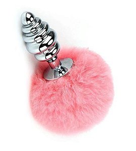 Plug anal cônico 4cm com rabo de coelho rosa - Lovetoys
