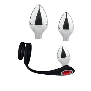 Anel Peniano Duplo com 3 Tamanhos de Plug Anal Bensons Silver - Lovetoys