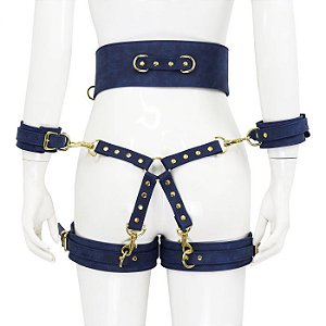 Harness Azul  de Cintura e Coxa com Algemas Selena - Colecão Fetiche Lovetoys