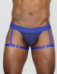 Cueca Jockstrap Fio Dental com Cinta Liga Azul G