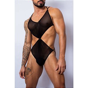 Body em Tule Preto Acinturado - Ricok