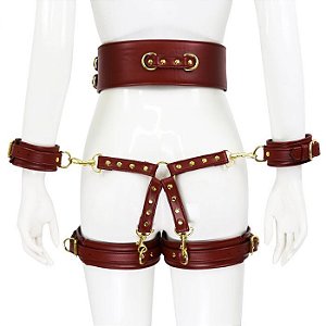 Harness Vinho de Cintura e Coxa com Algemas Selena - Coleção Fetiche Lovetoys