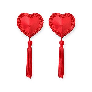 Adesivo de Seios Coração Reutilizável Red Heart Tassels Nipple Pasties - Lovetoy