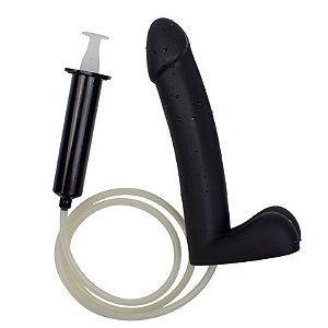 Pênis 21cm em Silicone Ejaculador Surprise - Coleção Lovetoys Black