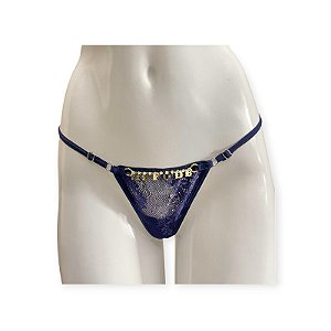 Calcinha Fio Dental de Renda com Frase Frontal Me Fode - Yaffa