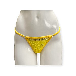 Calcinha Fio Dental de Renda com Frase Frontal Cachorra - Yaffa