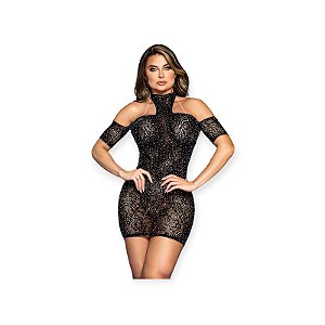 Mini Vestido em Arrastão Floral com Strass - Yaffa