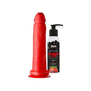 Kit Morango do Amor com Pênis Ejaculador Vermelho 21cm x 4,5cm + Semen Lub Morango - Adão e Eva