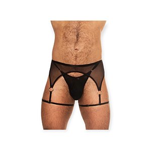 Conjunto Ring com Tong Fio Dental e Cinta Liga em Tule - Ricok