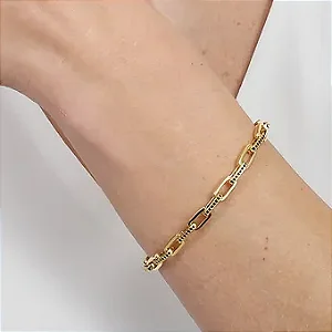 Pulseira Semijoia elos cravejados em zircônia preta