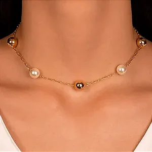 Choker Semijoia Pérolas e Bolas Lisas