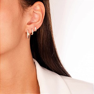 Brinco Semijoia 3 Furos Argola Micro Zircônia - banho ouro amarelo 18K