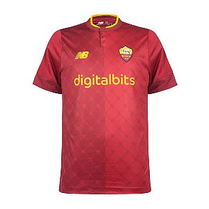 Camiseta Roma Home 22/23 s/n° Torcedor New Balance Masculina - Vinho+Amarela