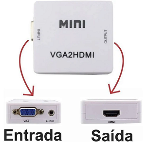 Adaptador Conversor Vga para Hdmi 1080p Com Som Áudio Tv Video