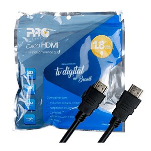 Cabo Hdmi 1,8 Metros 2.0 Full Hd 4k 3d Pro Eletronic CAHD-2018