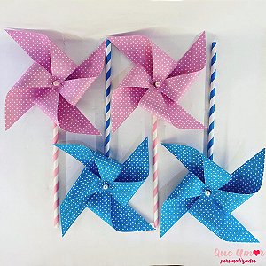 Catavento Giratório Azul e Rosa Poá