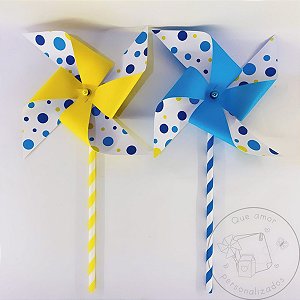 Catavento Giratório Bolinhas Azul e Amarelo
