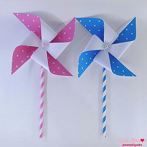 Catavento Giratório Branco com Azul e Rosa Poá
