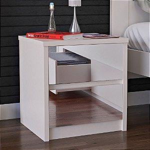 Mesa de Cabeceira Espelhado 2 Gavetas Branco Foscarini