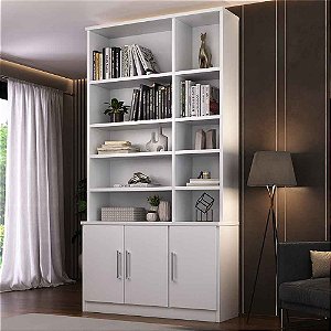 Estante De Livros 3 Portas 8 Prateleiras Grand Reggia Branco - Moville