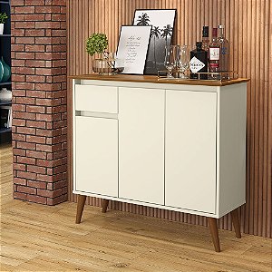 Aparador Buffet 3 Portas 1 Gaveta Veneza Off White/Freijo - EJ Moveis