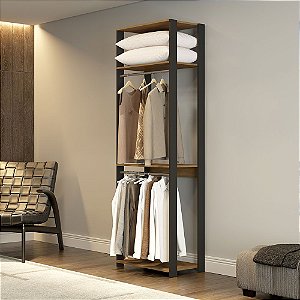 Closet Cabideiro Modular 3 Prateleiras Carvalho/Cinza - Moville