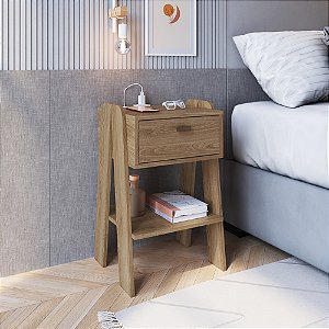 Mesa De Cabeceira 1 Gaveta Aveiro Oak - Completa Móveis