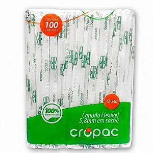 Canudo Biodegradável 20cm Flexível Sache CB 540 | Cropac