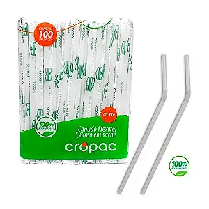 Canudo Biodegradável 20cm Flexível Sache  CB 540 Caixa com 30pc 3000un | Cropac
