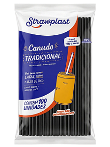 Canudo Tradicional Preto Sachê 5mm - C/100un | Strawplast