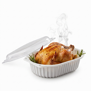 Bandeja para Frango Assado G-100 Branca com Tampa | Galvanotek