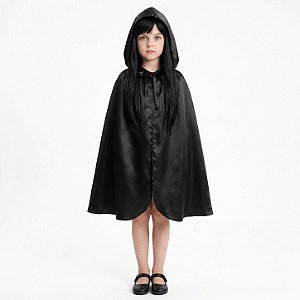 Capa Halloween Infantil com Capuz 80cm Preta | Modamix