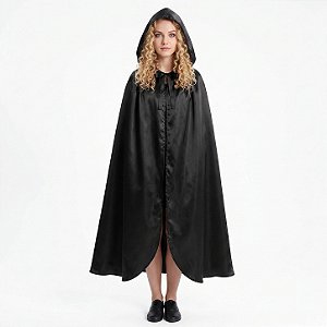 Capa Halloween Adulto com Capuz 140cm Preta | Modamix