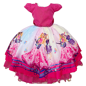 Vestido Infantil Barbie Rosa Luxuoso