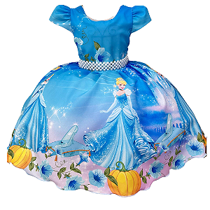 Vestido Infantil Frozen Azul C/ Cinto Pérolas Luxo Princesas