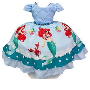 Vestido Infantil Sereia Escanas Ariel Fundo do Mar Temático