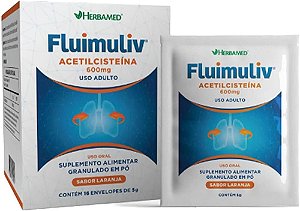 Fluimuliv - Supremento alimentar Granulado em pó sabor laranja. 16 Sachês com 5g