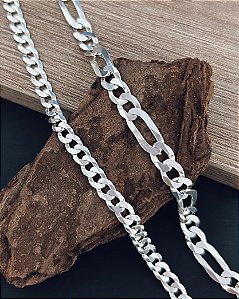 Pulseira Figaro 3x1 8mm x 21cm - Prata 925