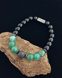 Pulseira Ônix c/ Pedra Jade 18cm - Pedra natural