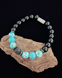 Pulseira Ônix c/ Jaspe Imperador Azul 18cm - Pedra natural