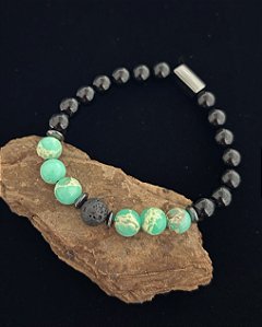 Pulseira Ônix c/ Jaspe Imperador Verde 18cm - Pedra natural