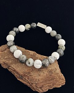 Pulseira Labrorita e Jaspe Picasso 18cm - Pedra natural